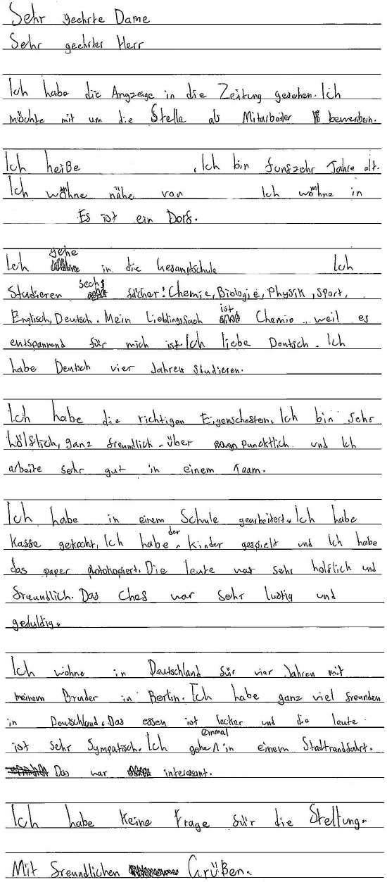 handwritten candidate evidence in German