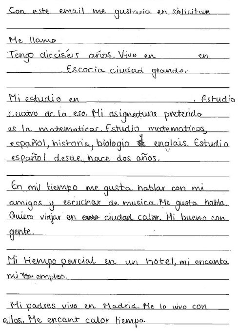 handwritten candidate 5 evidence in Spanish