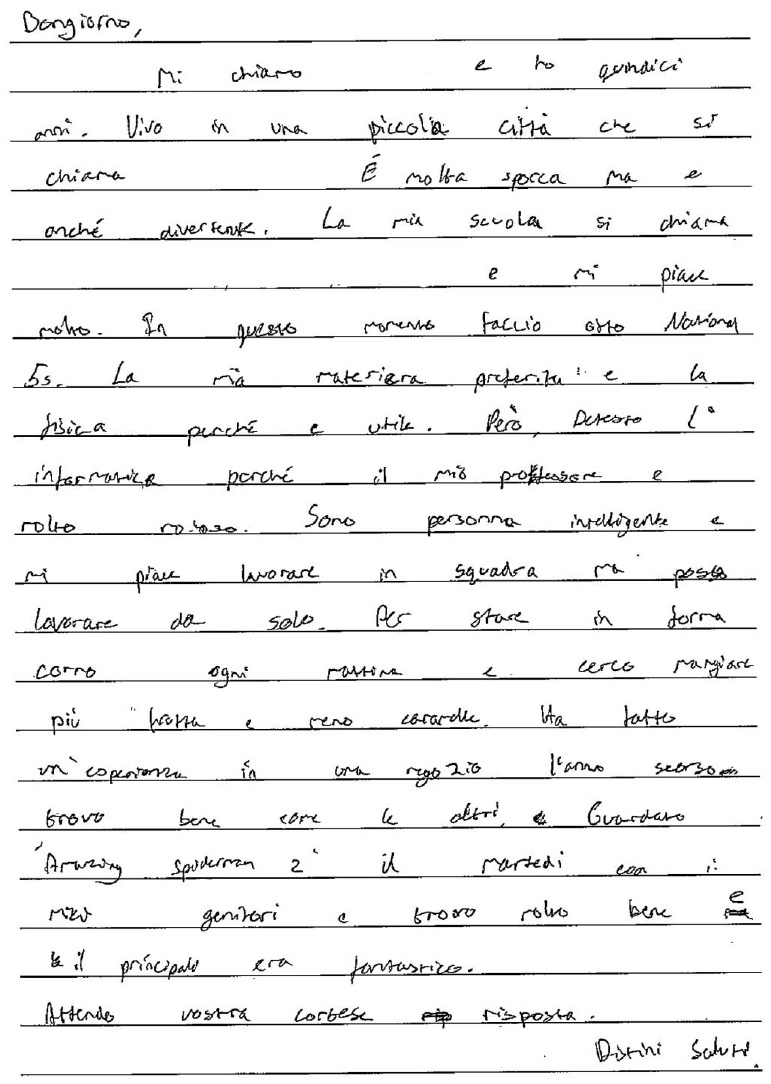 handrwritten candidate 1 evidence in Italian