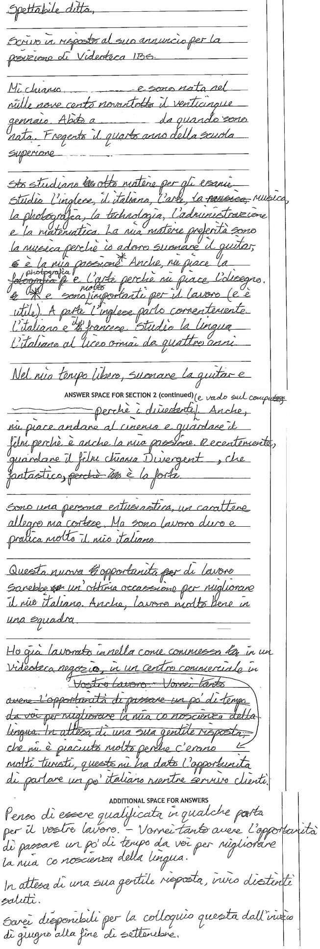 handwritten candidate 2 evidence in Italian