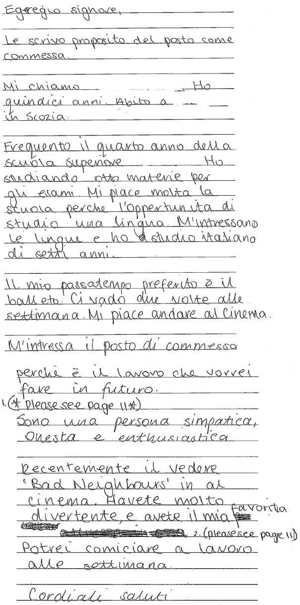 handwritten candidate 3 evidence in Italian