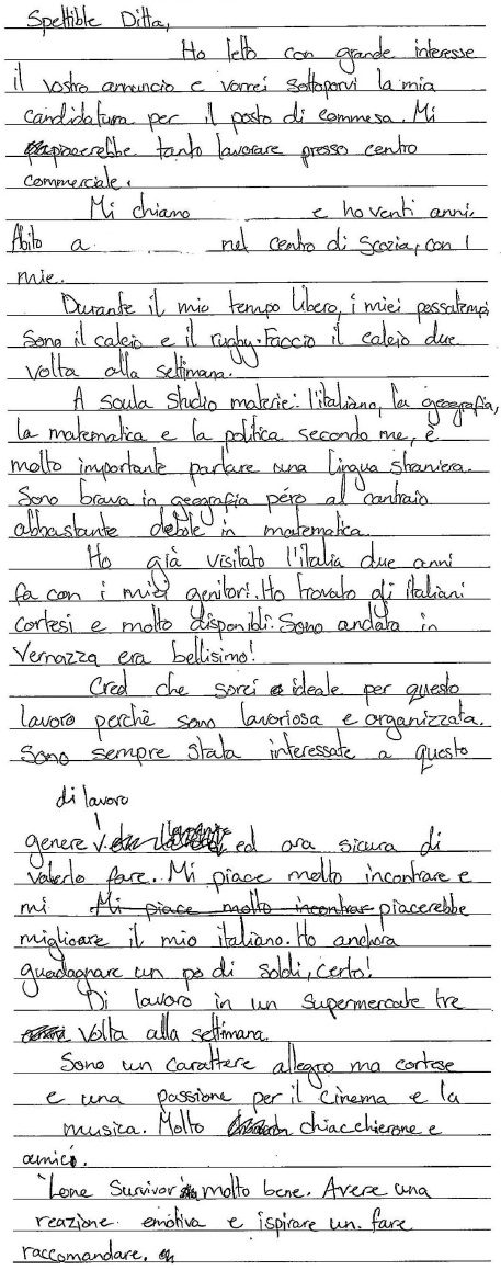 handwritten candidate 4 evidence in Italian