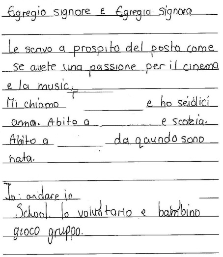 handwritten candidate 6 evidence in Italian