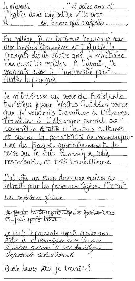 handwritten candidate 1 evidence in French