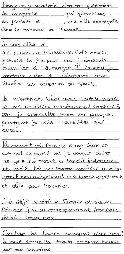 handwritten candidate 5 evidence in French
