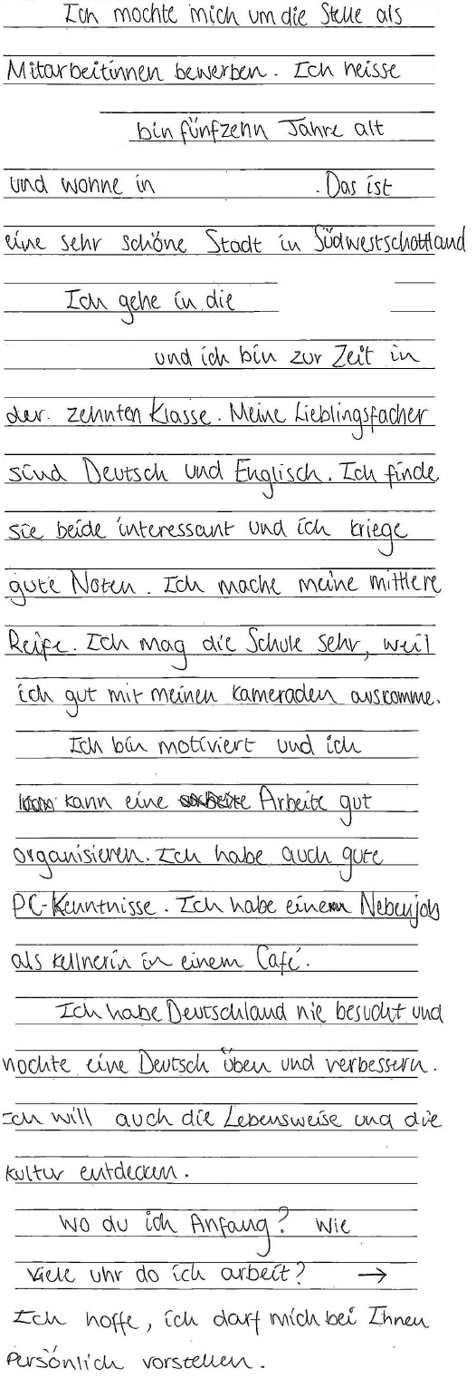  handwritten candidate evidence in German