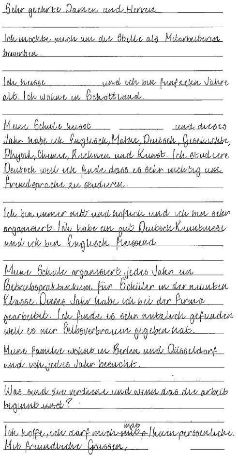 handwritten candidate 2 evidence in German