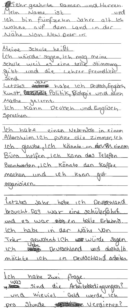 handwritten candidate 3 evidence in German