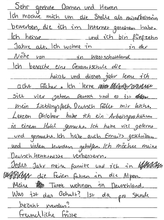 handwritten candidate 5 evidence in German