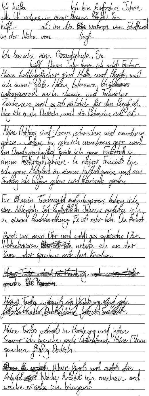 handwritten candidate 6 evidence in German