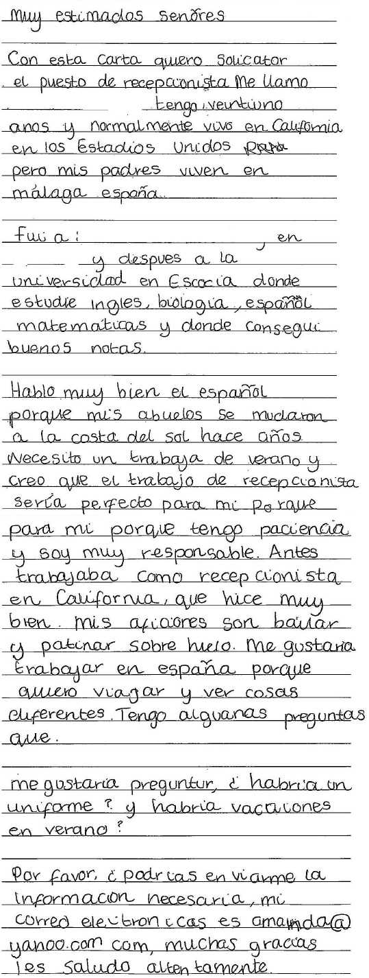 handwritten candidate evidence in Spanish