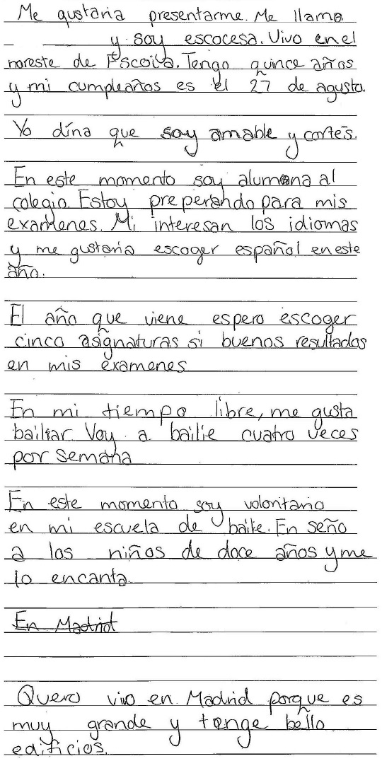 handwritten candidate 3 evidence in Spanish