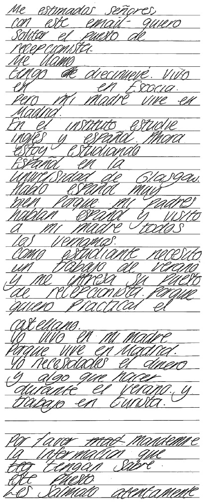 handwritten candidate 4 evidence in Spanish