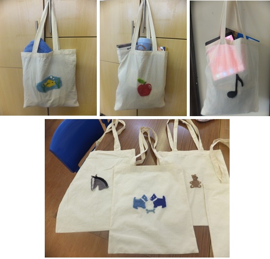 A collection of canvas shopping bags.