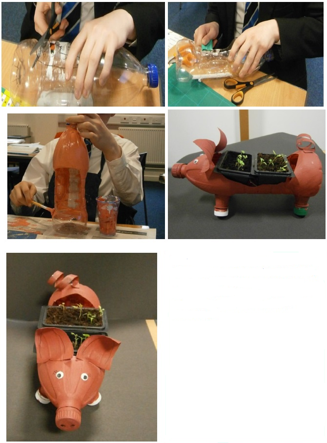 Five photographs showing the iterative stages of making a plant pot.