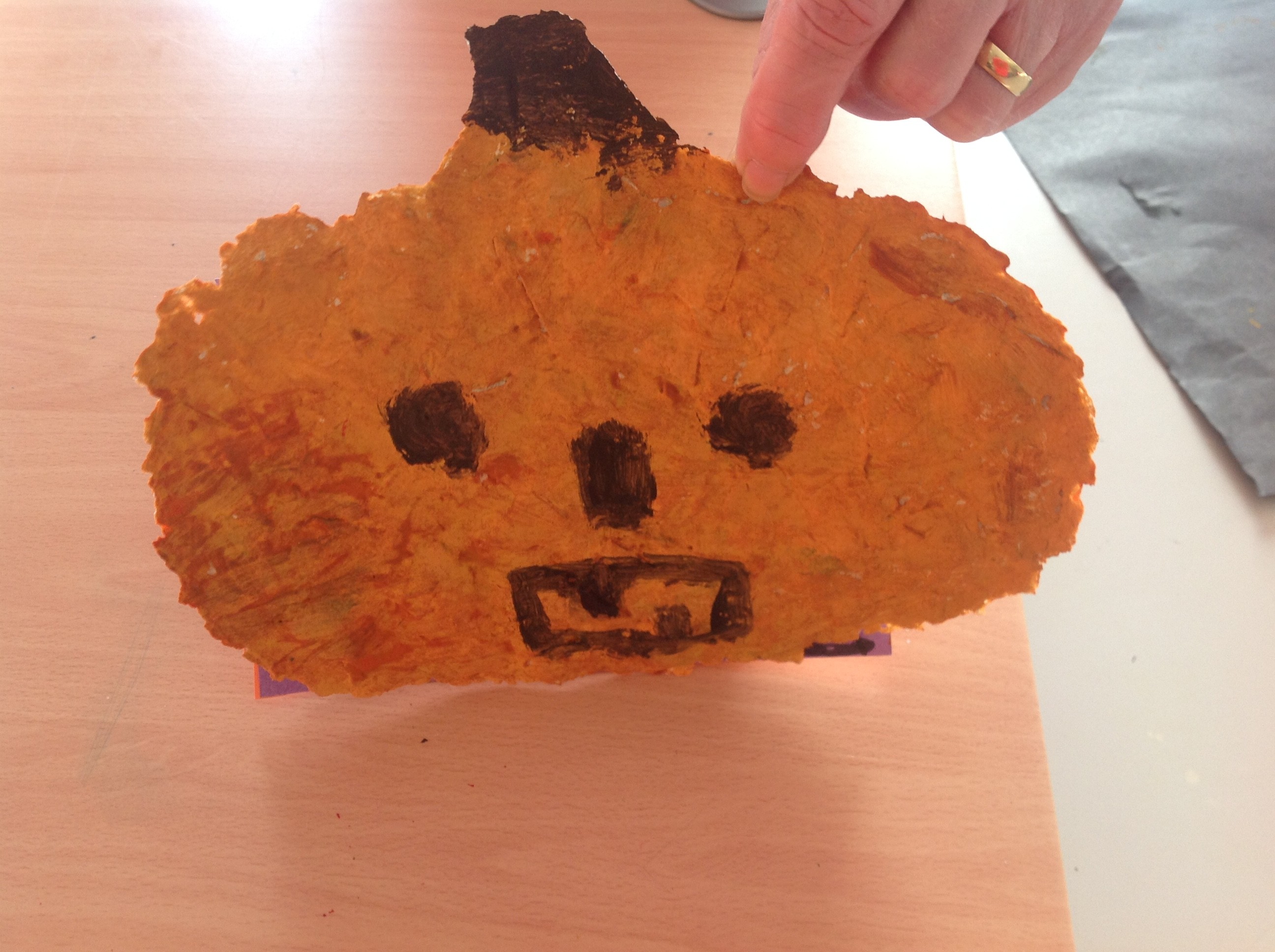 Paper mache pumpkin.